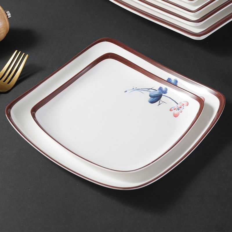 密胺盘子仿瓷塑料四方形凉菜碟子快餐盘饭店炒菜盘子盖浇饭盘商用,餐饮具,盘,淘宝优惠券,粉丝福利购,淘宝优惠卷