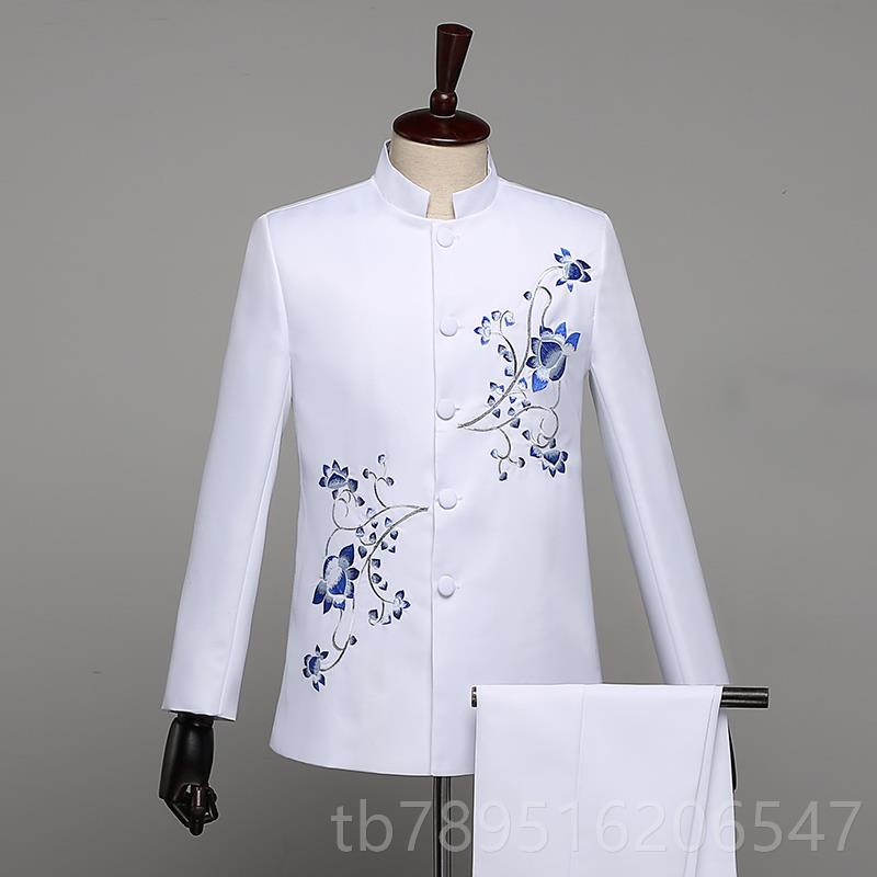 高档新学绣花中山装演出套服男老年单位红歌合唱服校运动款会表演