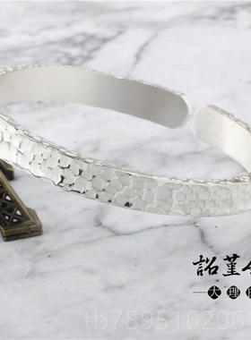 高档手工印银手镯雪花锤打点男女锤点足银999情锤手环银可定侣制