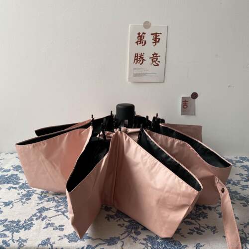 高档msho 纯欲珍色系袖雨五折八股防紫外线黑胶晴重雨便携两用伞