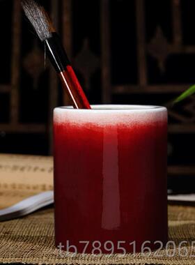 高档景德釉镇陶瓷器仿古郎红笔时尚办公室书装饰摆件教师礼品房大