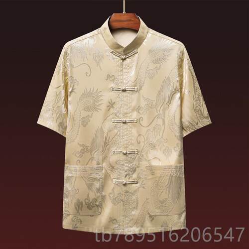 高档唐装男冰丝短服袖套装中套老年装两件太极男爸爸装夏装中国风