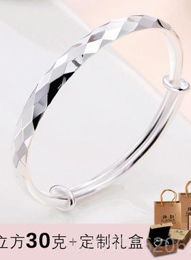 高档时手尚银手镯女9简99纯银年轻款约镯母亲节礼物实心银镯子送