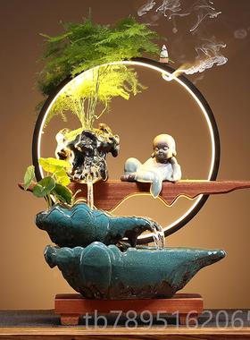 高档循环流水摆件创面意led灯办室桌客厅中玄关式乔迁公开业招财