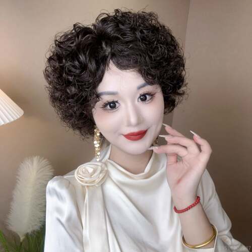 高档假发女发全手织毛卷发透气轻薄自然蓬松时短尚羊气全质款真发