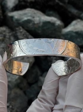 高档摩根币手工复古银手5镯鹰男创意性欧美飞女神硬币s92纯银手环