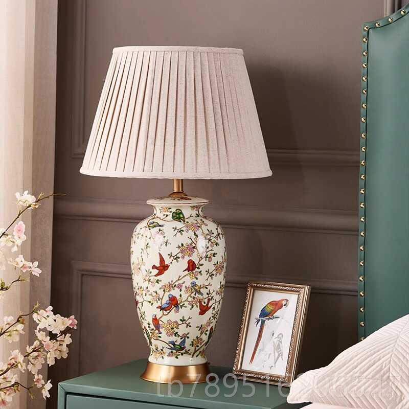高档美式乡村红鸟陶瓷台灯欧花式花鸟卧室书色房美式复古客台灯厅