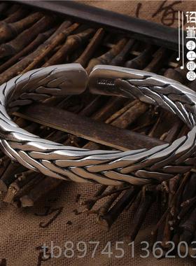 正品手工编织9泰9足银男女情侣9银手镯开口九股织缠编绵麻花纯银