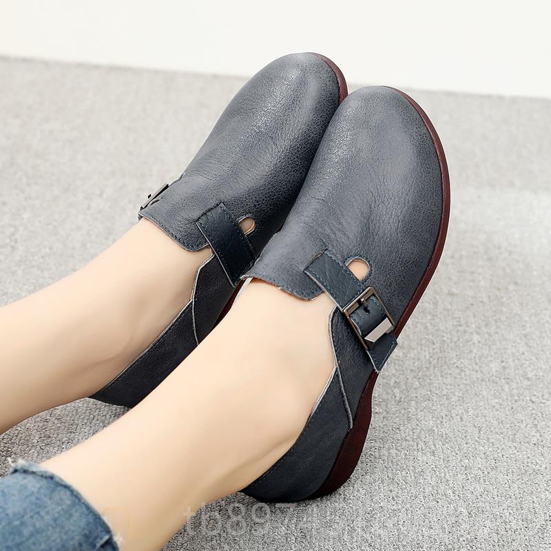 正品202底4春秋新款真皮平底单大码圆头软小皮鞋妈妈舒鞋适深口女