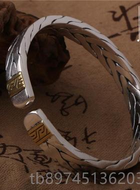 正品手工七股编织手镯麻花女镯子简约女款情侣手9镯男99足银男情