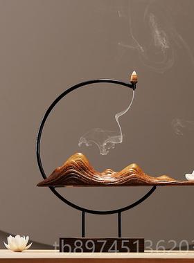 正品创意倒流假香炉枯装山水陶瓷玄关电视柜客厅桌面家饰品摆居件