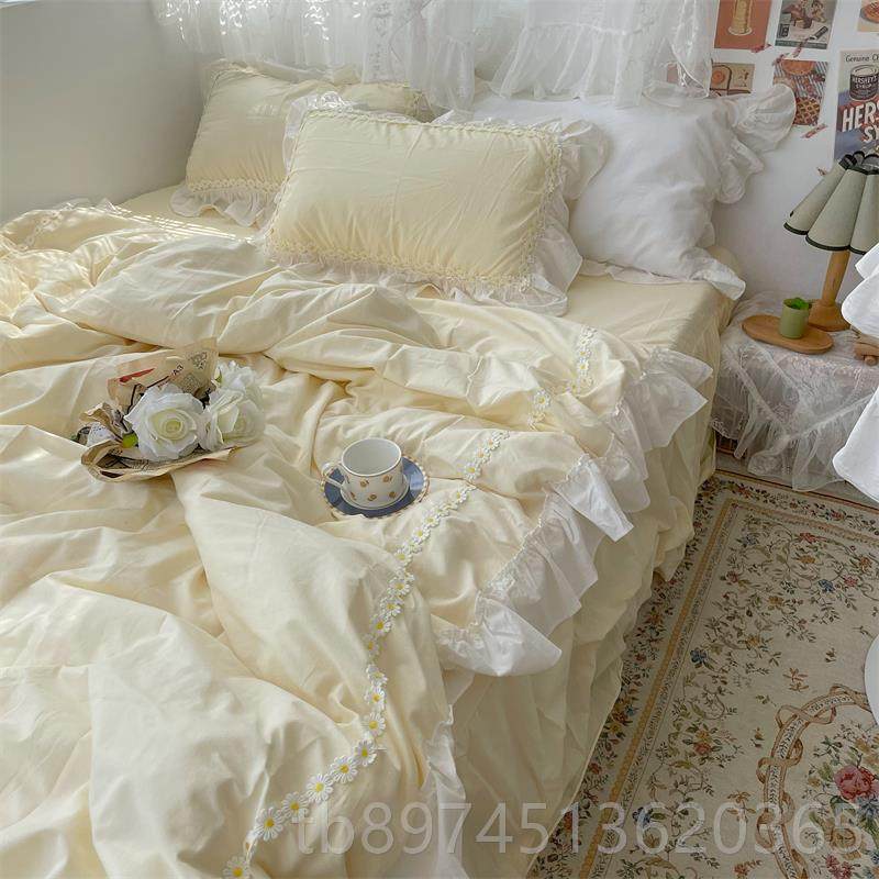 正品梦自制 奶黄小雏菊 公主纯棉水套洗棉四件床套全棉床单梨被裙,床上用品,床品套件/四件套/多件套,淘宝优惠券,粉丝福利购,淘宝优惠卷