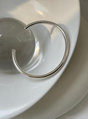 正品9环90纯银手镯女款砂光圈实心手镯光面S磨手女小众简约圆珠手