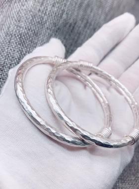 正品情足银999纯银女手镯实心锤纹复古绕丝银男女侣手工足定制民