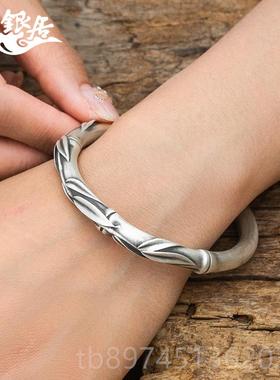 正品祥银居工制古作足手银圆条镯复竹节手.传家