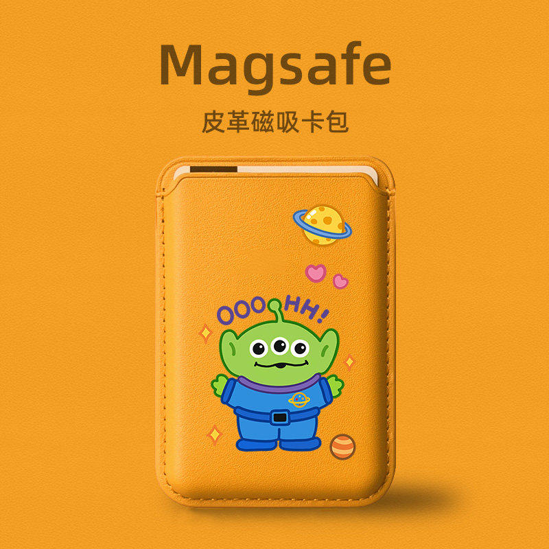 卡通三眼仔magsafe磁吸卡包适用苹果2024新款iphone16promax手机壳15plus 同款卡套式14皮质配件13mini门禁12