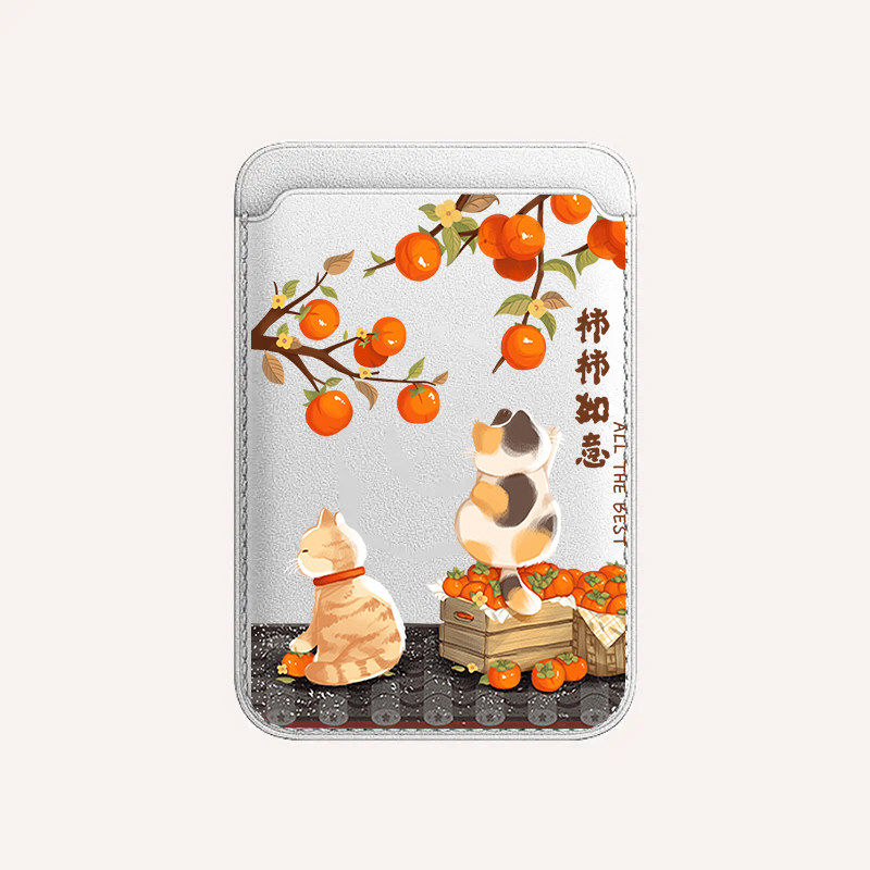 柿柿如意magsafe磁吸卡包适用苹果iphone15promax皮革14plus同款真皮卡套13mini小众手机壳皮质配件门禁卡通