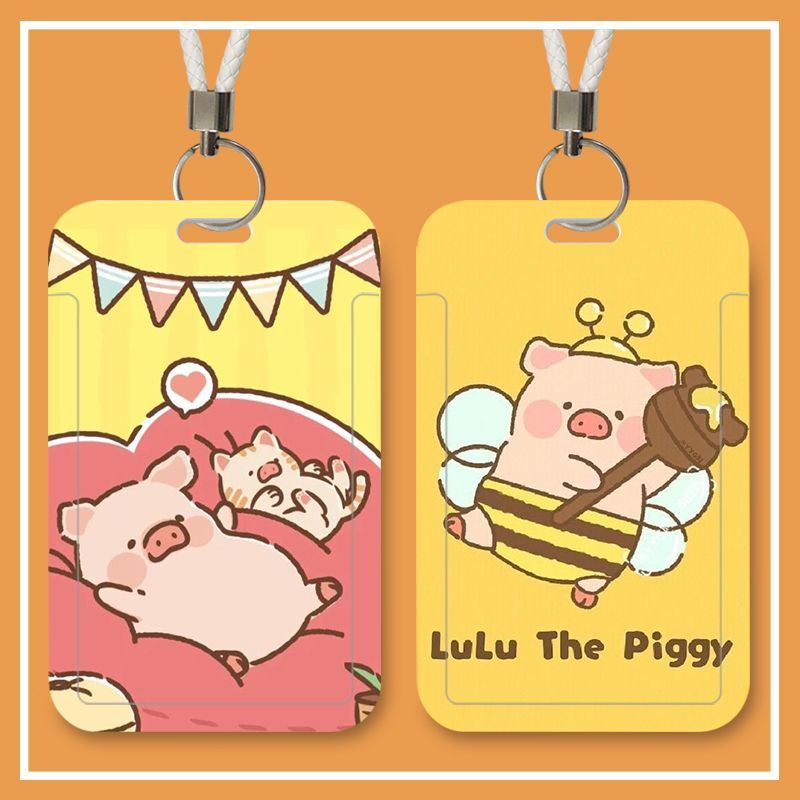 lulu猪可爱学生校园卡套饭卡公交卡身份证件保护套校园门禁带挂绳定制证件套员工工牌出入证厂牌门禁卡挂脖