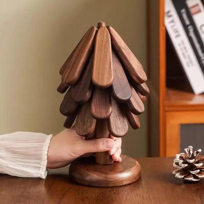 黑胡桃一棵树隔热垫实木防烫耐热垫形创意耶诞树餐桌锅垫餐垫摆件