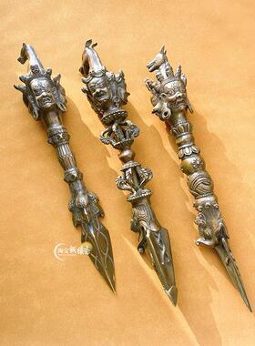 黄铜大号三面马头明王金刚橛普巴杵金刚杵用品收藏礼品家居装饰品