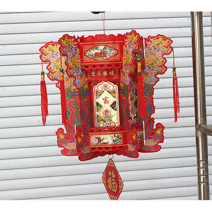 纸质六角彷古宫灯彩色龙凤纸雕广告商场阳台红色纸灯笼二个价鱼灯