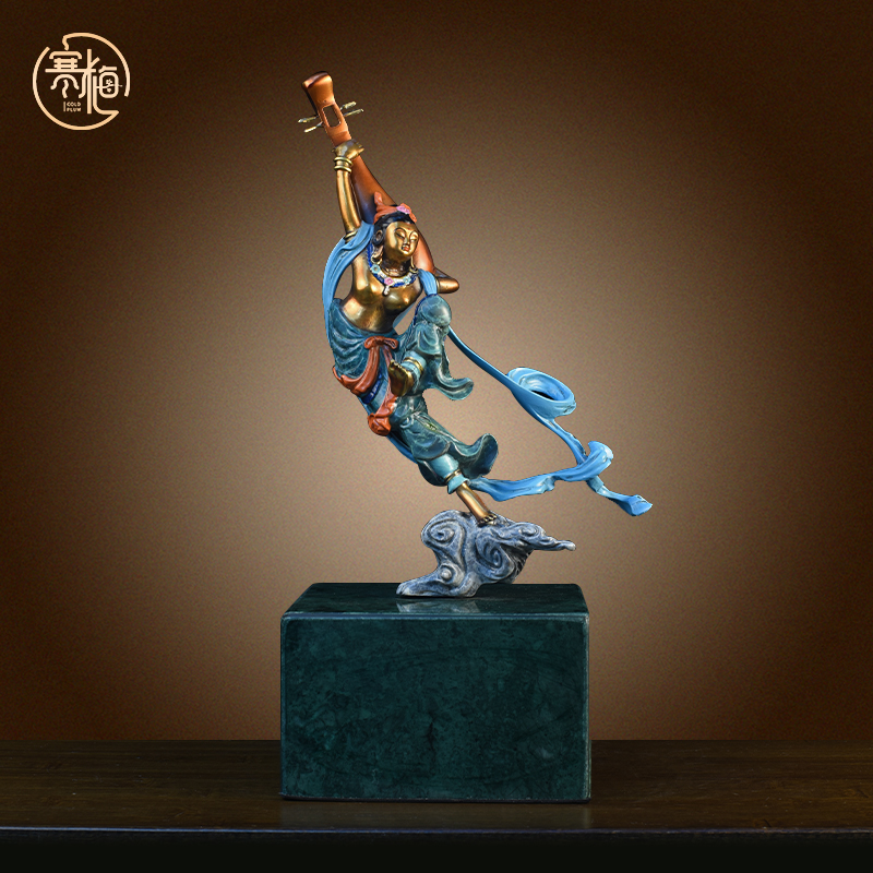 纯铜琵琶仙女摆件茶室禅意装饰