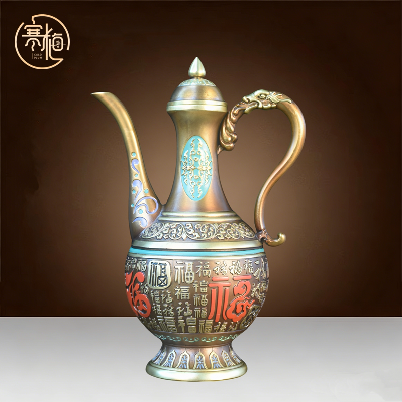 纯黄铜百福酒壶上供仙家财神爷关公拜拜供奉酒器酒盅仿古供桌用品