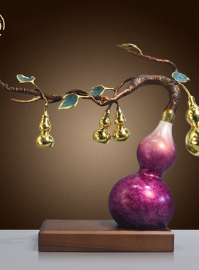 纯黄铜葫芦摆件紫气东来工艺品