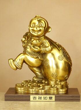 久鉴 猴子摆件 铜猴吉祥物 十二生肖寿桃猴金属猴工艺品家居饰品