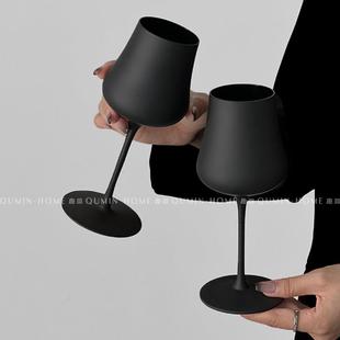 覆古ins风高脚杯红酒杯子家用轻奢高级感黑色玻璃葡萄酒香槟酒具
