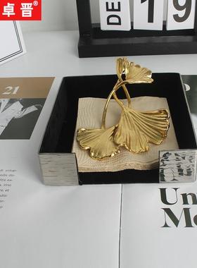 丹麦银杏叶不锈钢方形餐巾架桌面压纸座餐巾纸架托餐厅装饰