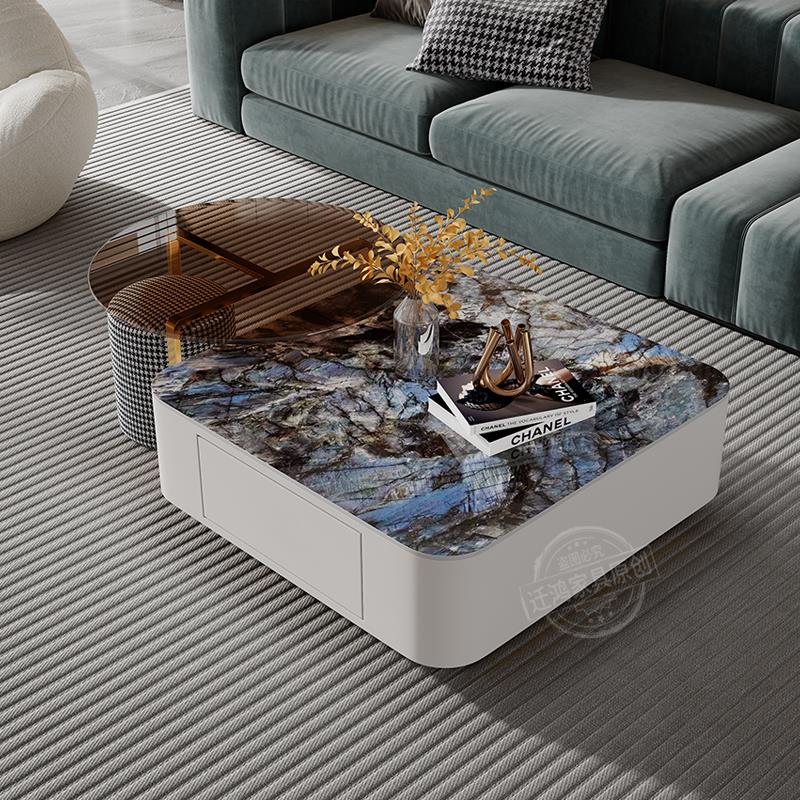 轻奢岩板大小茶几组合简约小户型家用客厅现代储物创意高矮茶台