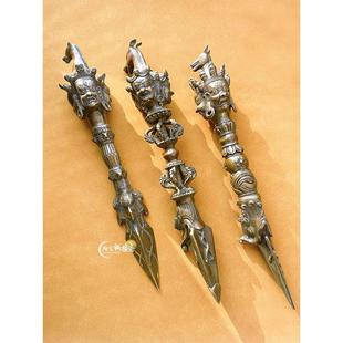 黄铜大号三面马头明王金刚橛普巴杵金刚杵用品收藏礼品家居装饰品