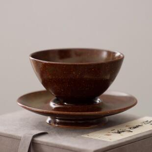 耀州窑许磊手作新派薄胎粗陶酱色釉青瓷中式茶道茶具宋式套盏