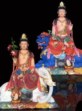 文殊普贤菩萨树脂玻璃钢佛像铜雕木雕家居摆件寺庙神偈极彩16寸