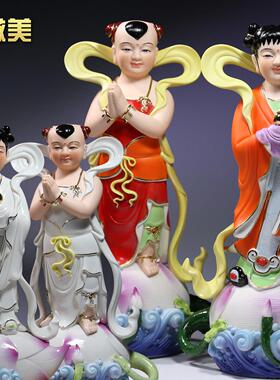 10至14吋彩绘金童玉女佛像陶瓷童男童女佛堂佛具用品供奉摆件