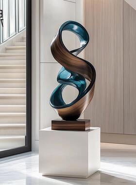 现代轻奢酒店大堂售楼处玄关装饰落地大摆件抽象实木雕塑艺术装置