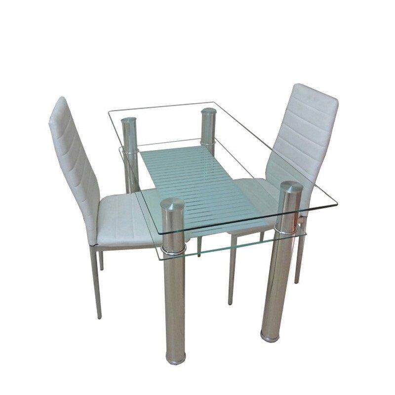 钢化玻璃餐桌椅组合长方形双层不锈钢家用吃饭小户型洽谈学生课桌