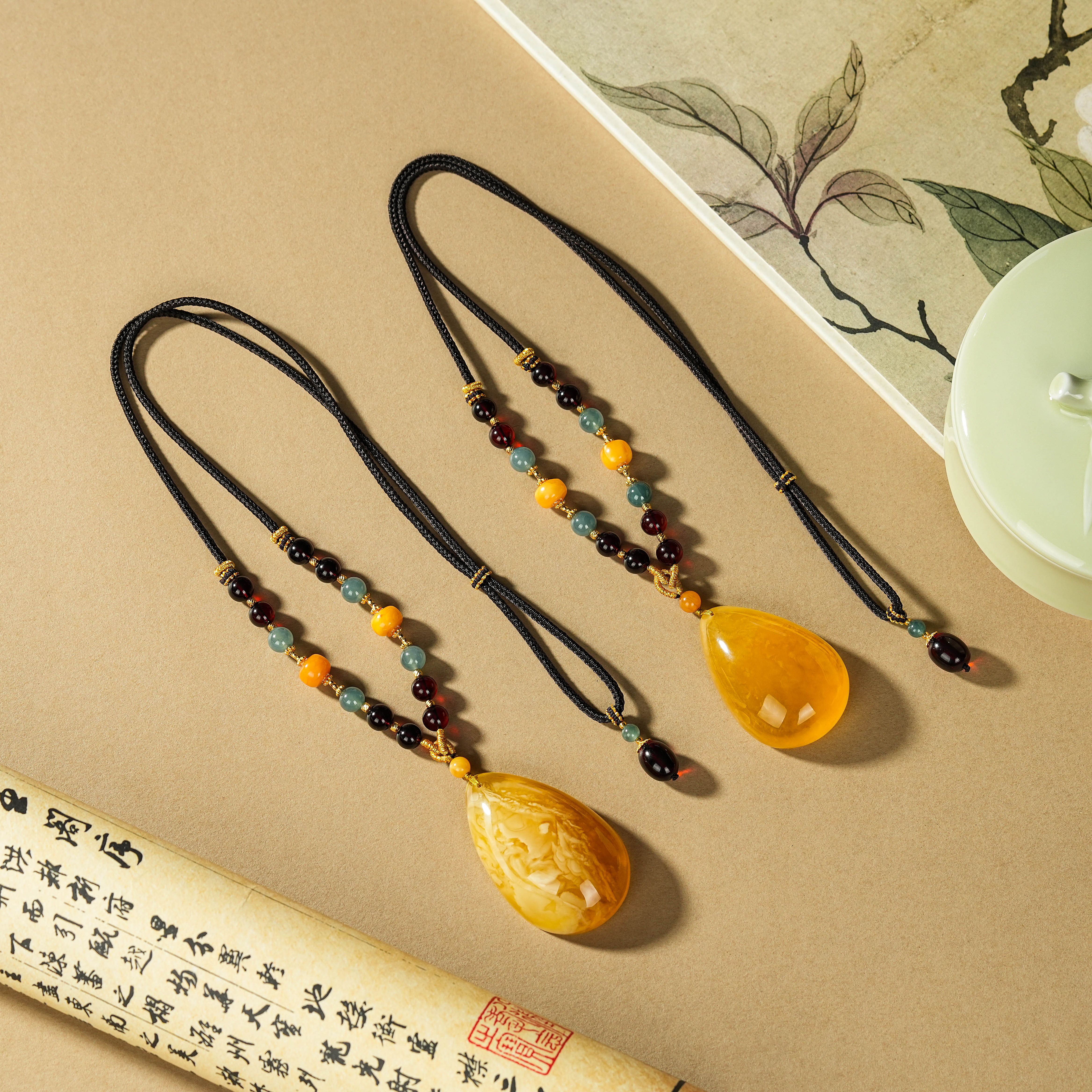 云上叙10 DS65145-蜜蜡水滴项链-多样性发其一-随型（甄选）