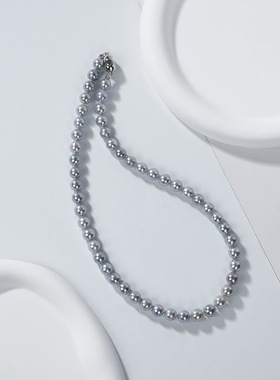 云上叙天然真多麻海水珍珠项链有核气质灰锁骨链V91097-E（商城）