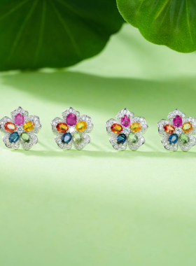 云上叙21 DS58711彩蓝宝耳钉-多样性发其一-3*4mm（甄选）