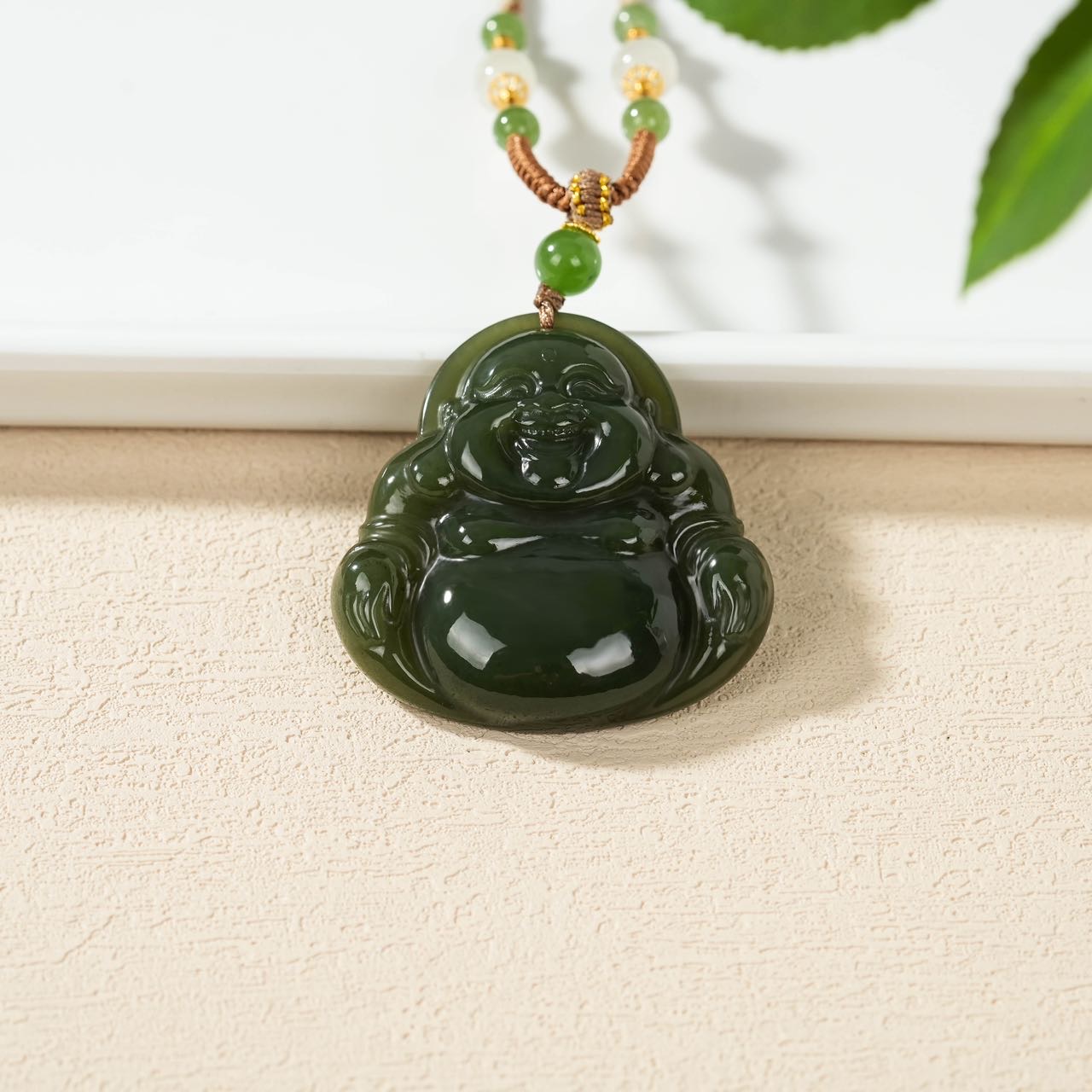 云上叙天然新疆和田玉青黄口佛公吊坠大肚笑佛玉石项坠V38542-E