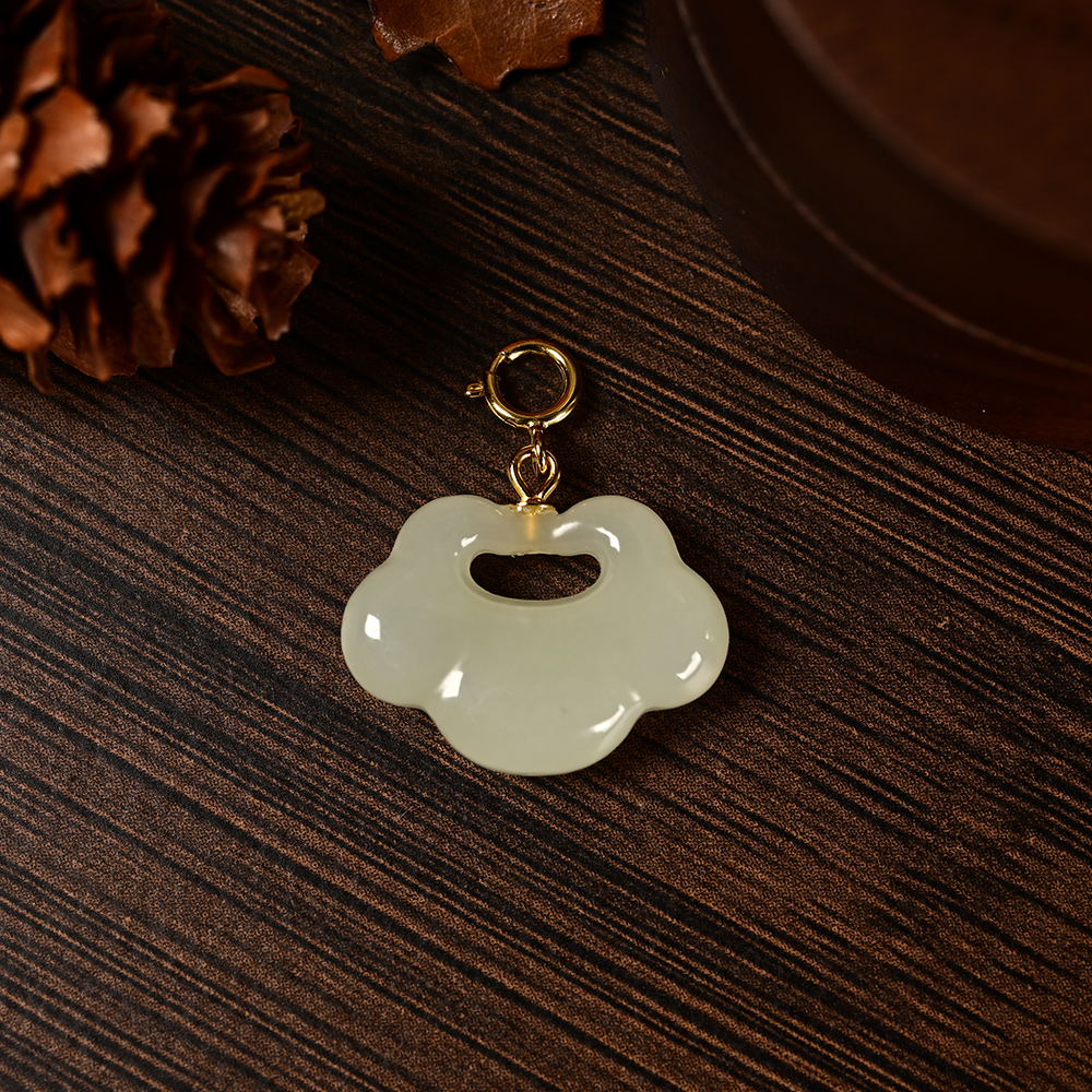 天然和田玉吊坠长命锁项链女生成人玉石如意锁挂坠挂件送女友E392