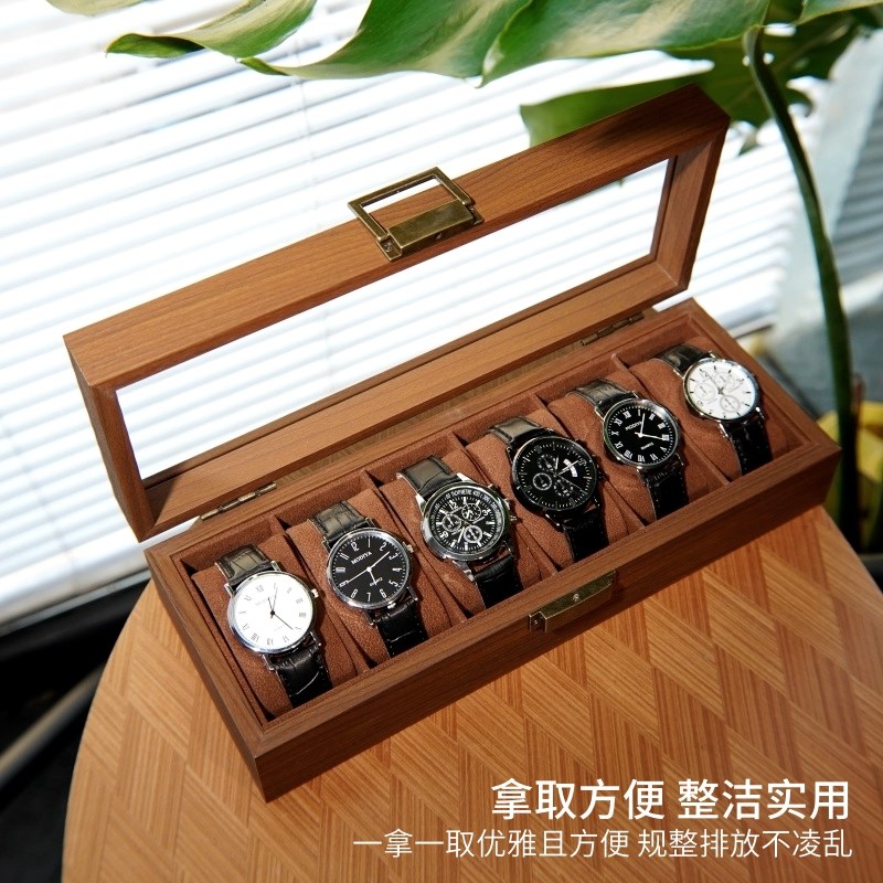 手表收纳盒6位 黑胡桃木纹木质表盒机械腕表展示收藏包装礼盒