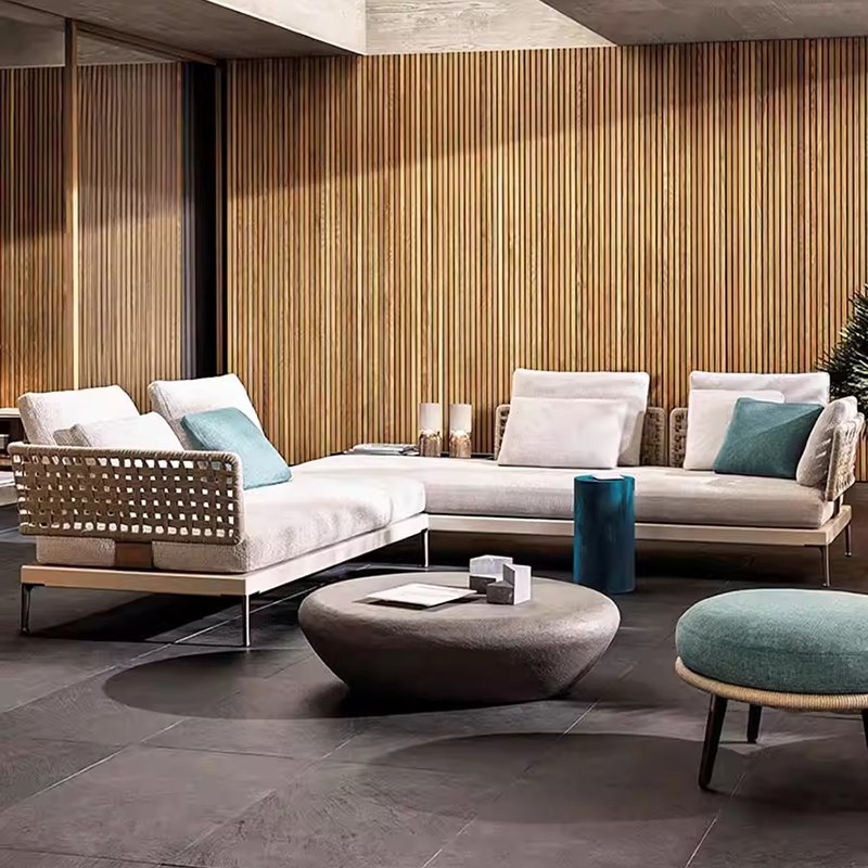 户外沙发茶几组合设计师别墅庭院藤编铝合金布艺家具防水室外座椅