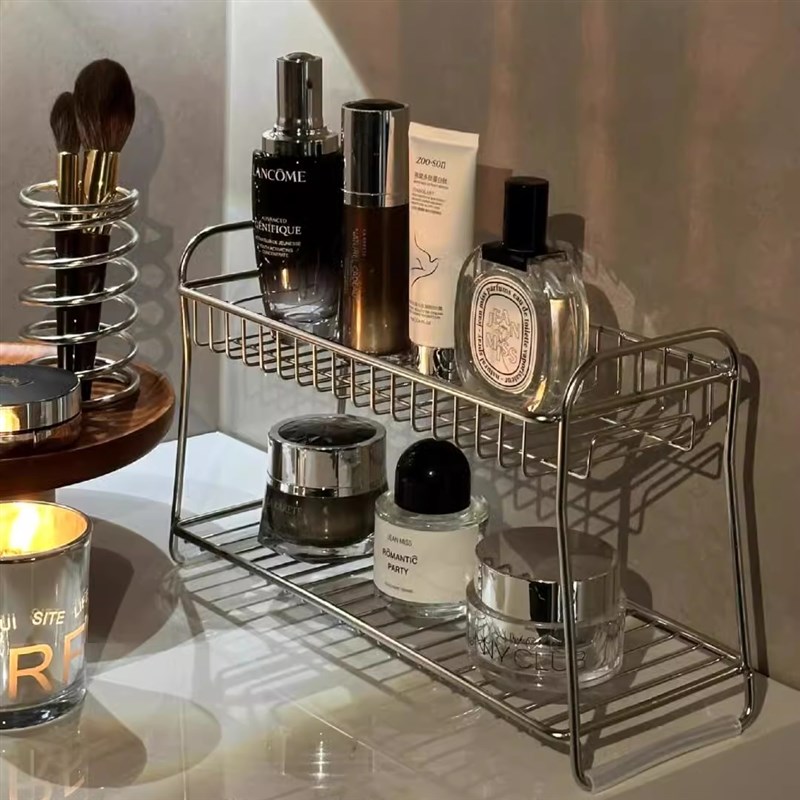 卫生间洗漱台收纳架浴室化妆品双层台面架子洗漱用品不锈钢置物架