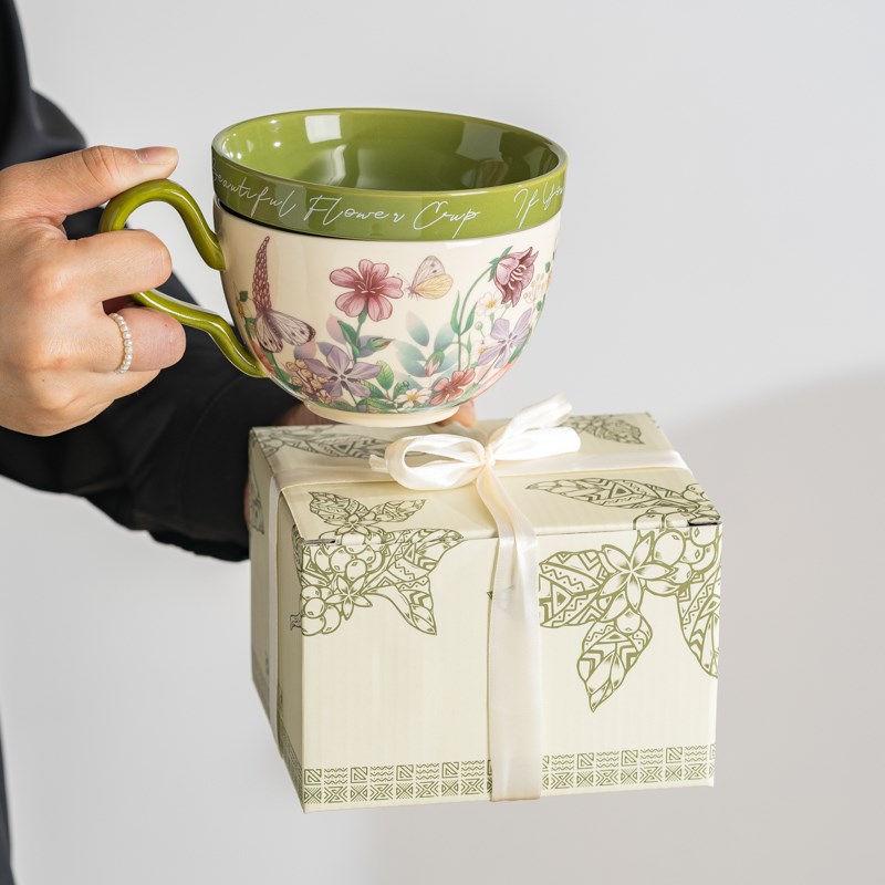 法式田园风铃花咖啡杯碟带盖陶瓷马克杯大容量女生日礼物伴手礼盒