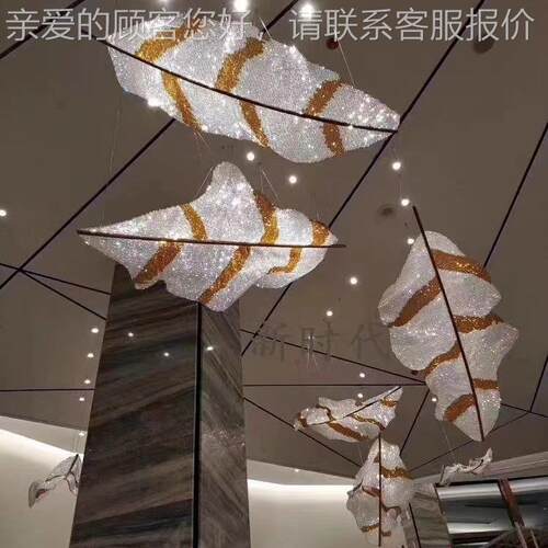 现代约水晶简树叶片水LE灯D吊亚克力玻璃晶酒店大堂商场非ASD-定