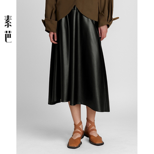 素芭时尚 复古摩登高级感休闲百搭半身裙SK0703 通勤高腰皮裙女秋季