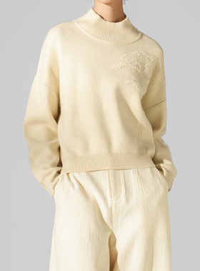 素芭新中式短箱型圆领毛衫女秋季宽幅螺纹设计立体休闲上衣SS0760